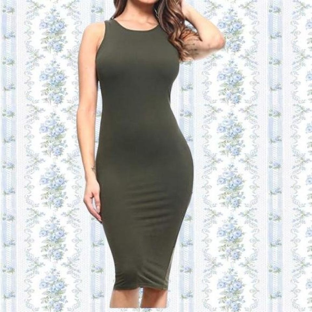 YELETE Women's Medium to 3XL Green Midi T-Shirt Dress
